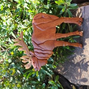 Adorable Moose Ornament Shelf Sitter Carved Wood Souvenir Colorado